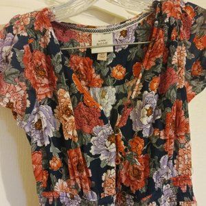 knox rose high-low floral print midi dress (xs)